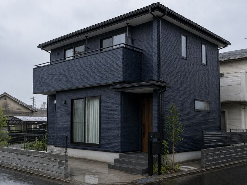 ネイビー・ダークブルーの外壁サイディング戸建て住宅